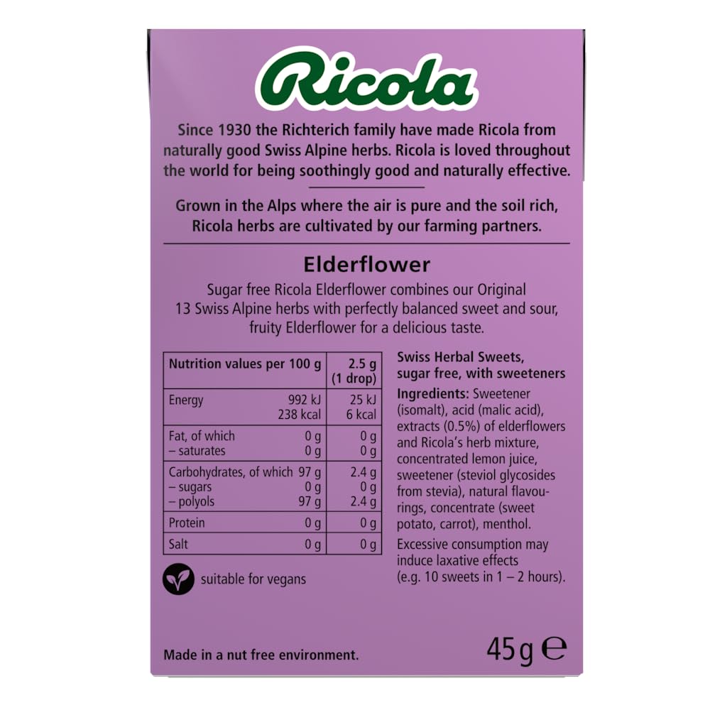 Ricola Elderflower Sugar Free Swiss Herbal Sweets - 10 Count Box | 13 Alpine Herbs 3