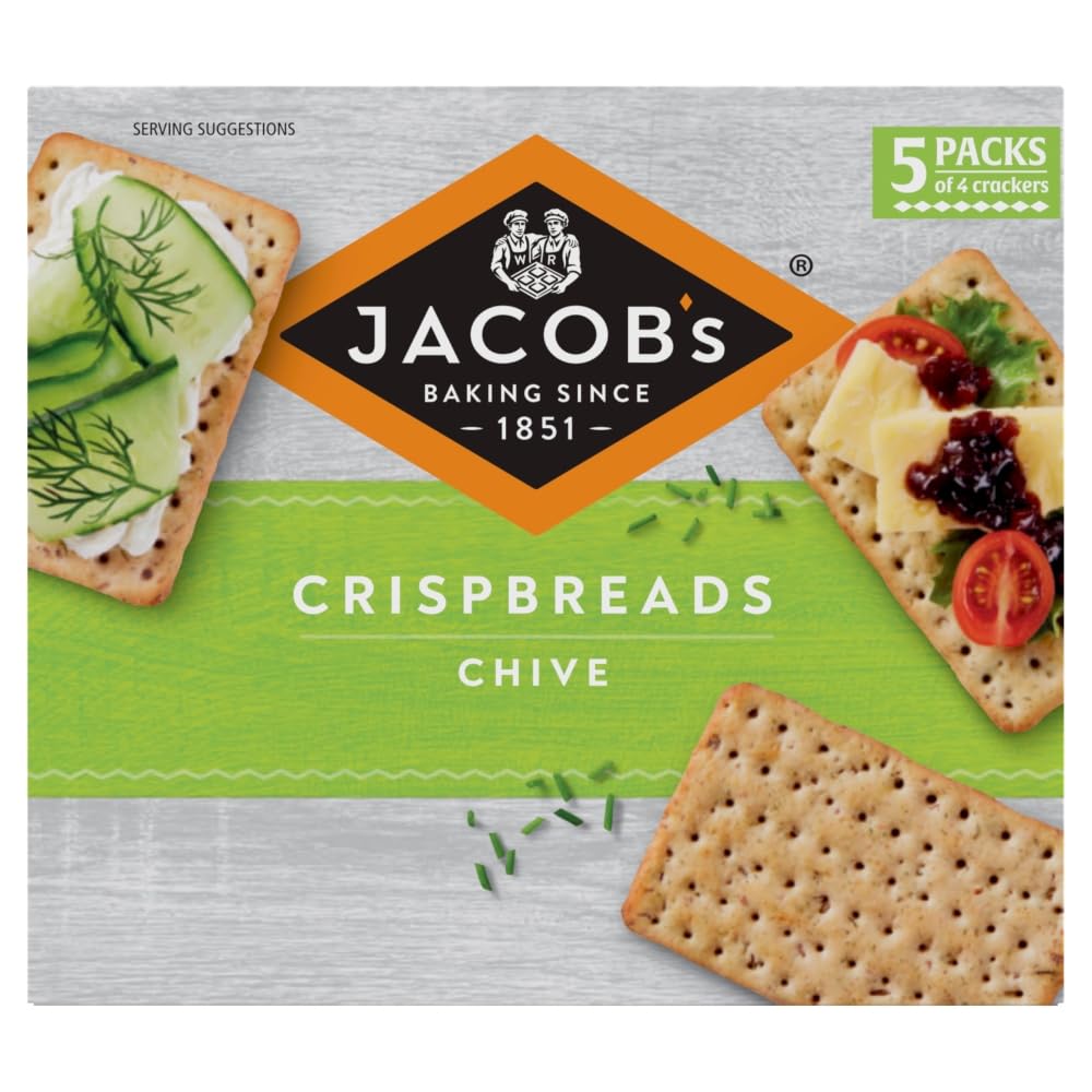 Jacob's Crispbreads Chive Crackers - Multigrain Crispbread Snacks, 5 x 38g (190g Total) 1