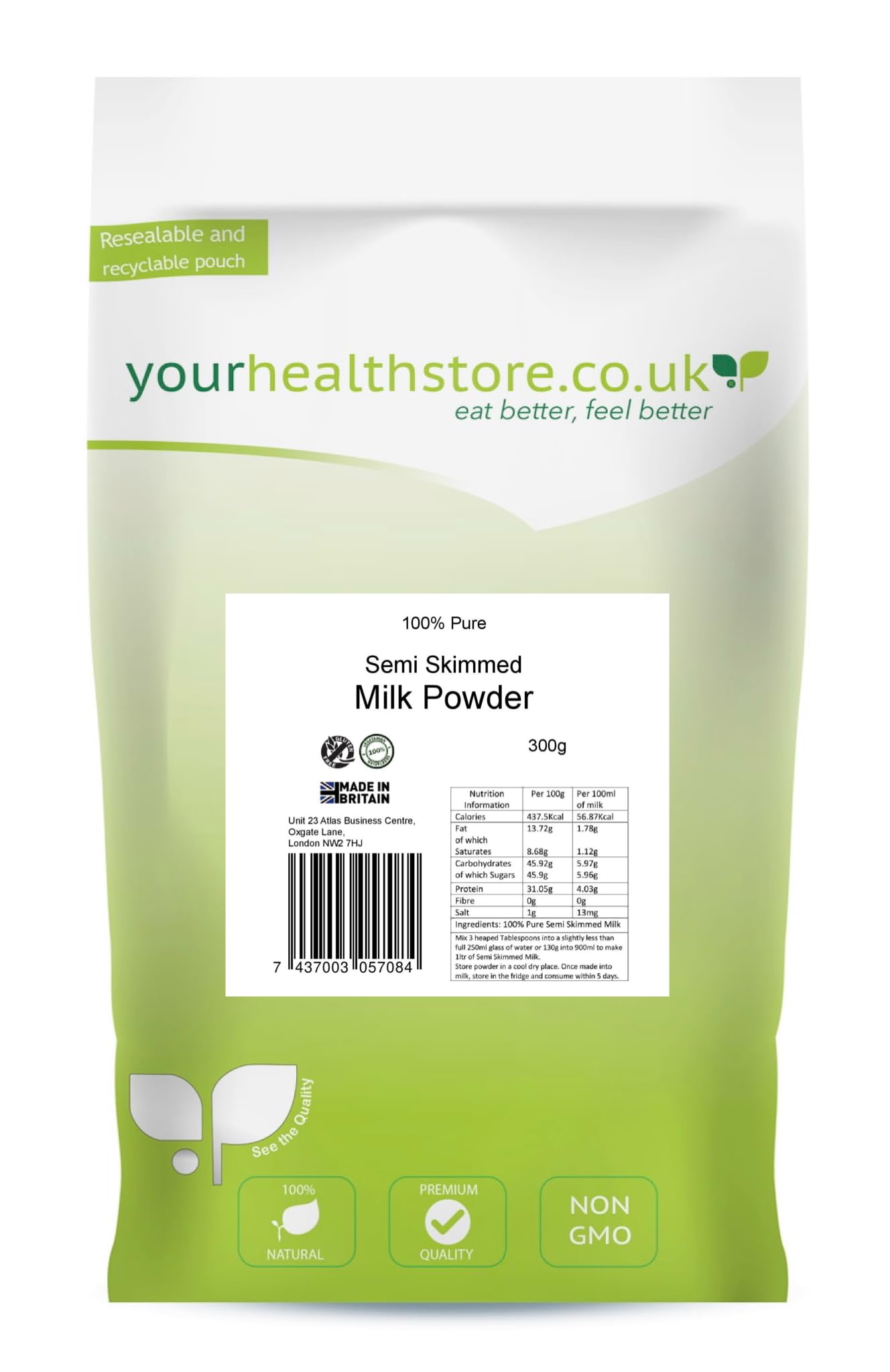 yourhealthstore Semi Skimmed Milk Powder - 100% Pure | Gluten Free | Vegetarian 1