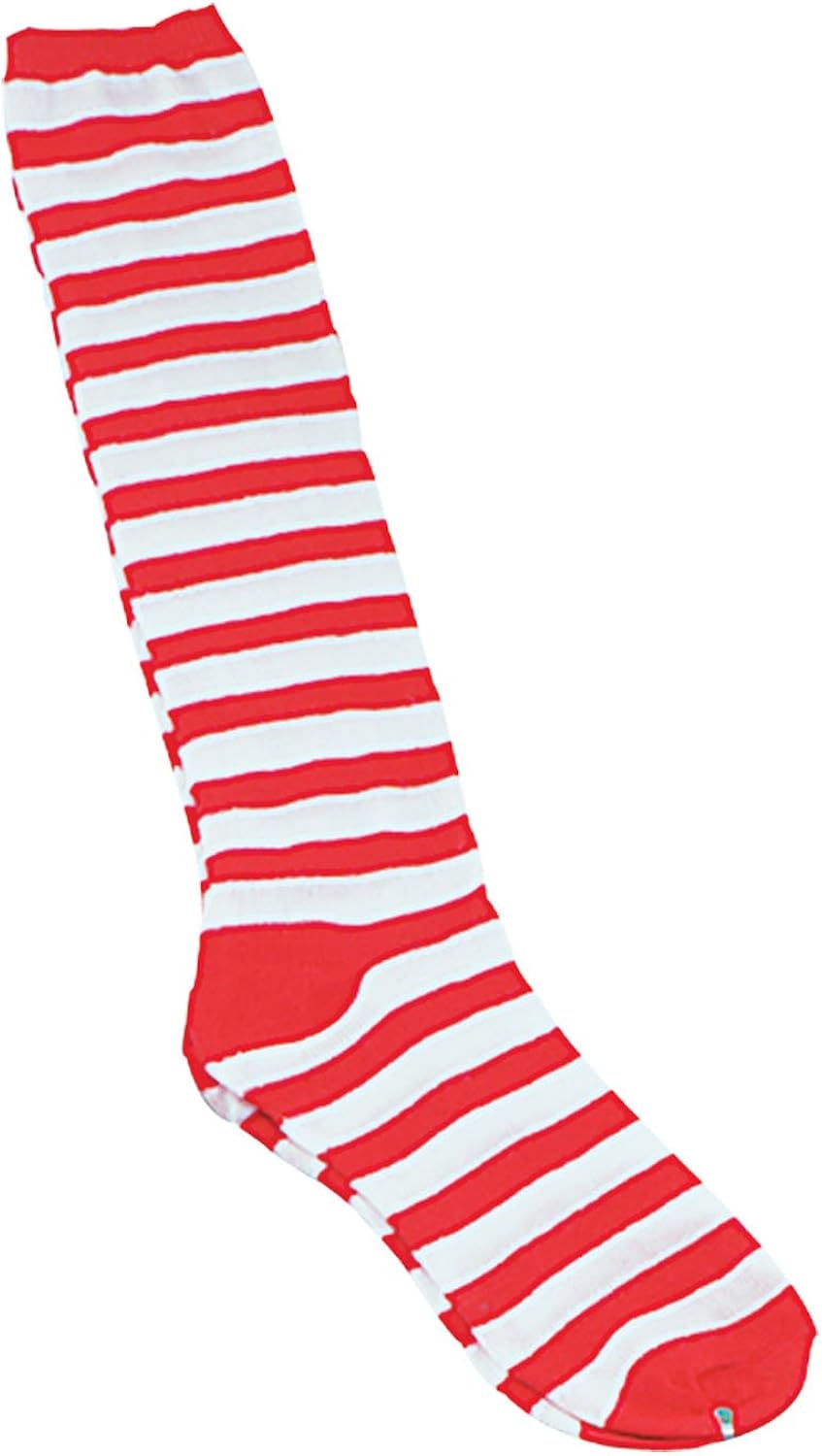 Bristol Novelty Striped Clown Socks, Unisex Adult Costume Socks, Red/White, One Size 1
