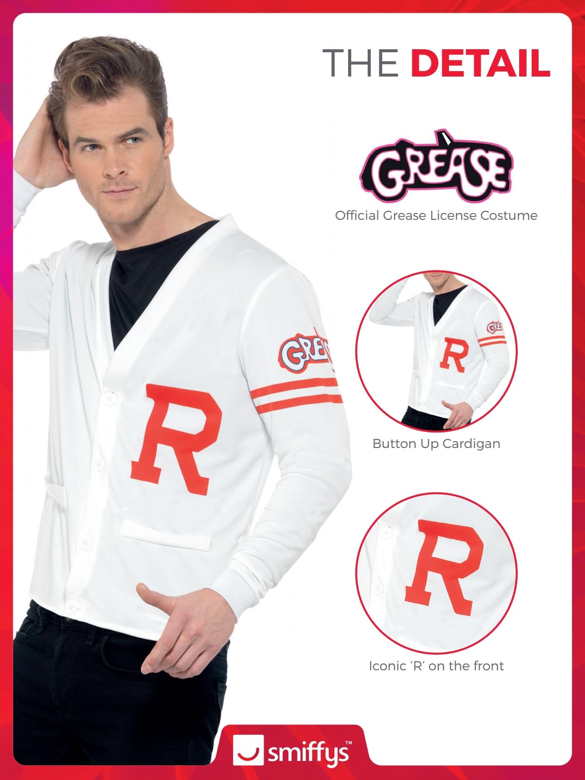 Smiffys Men's Official Grease Rydell Prep Costume - White, Size M (38"-40") 3