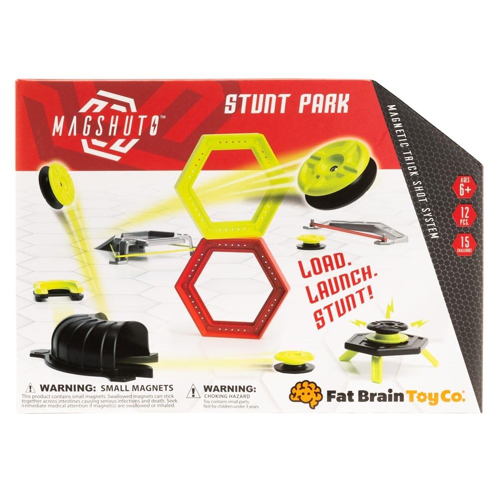 Fat Brain Toys Magshuto Stunt Park - Trick Shot Ramp Set with 15 Challenges for Ages 6-15 1