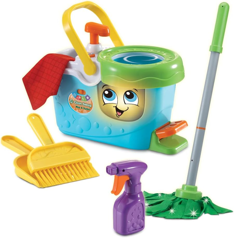 LeapFrog Clean Sweep Mop & Bucket - Interactive Pretend Play Set with Sound & Lights for Toddlers 3+ 1