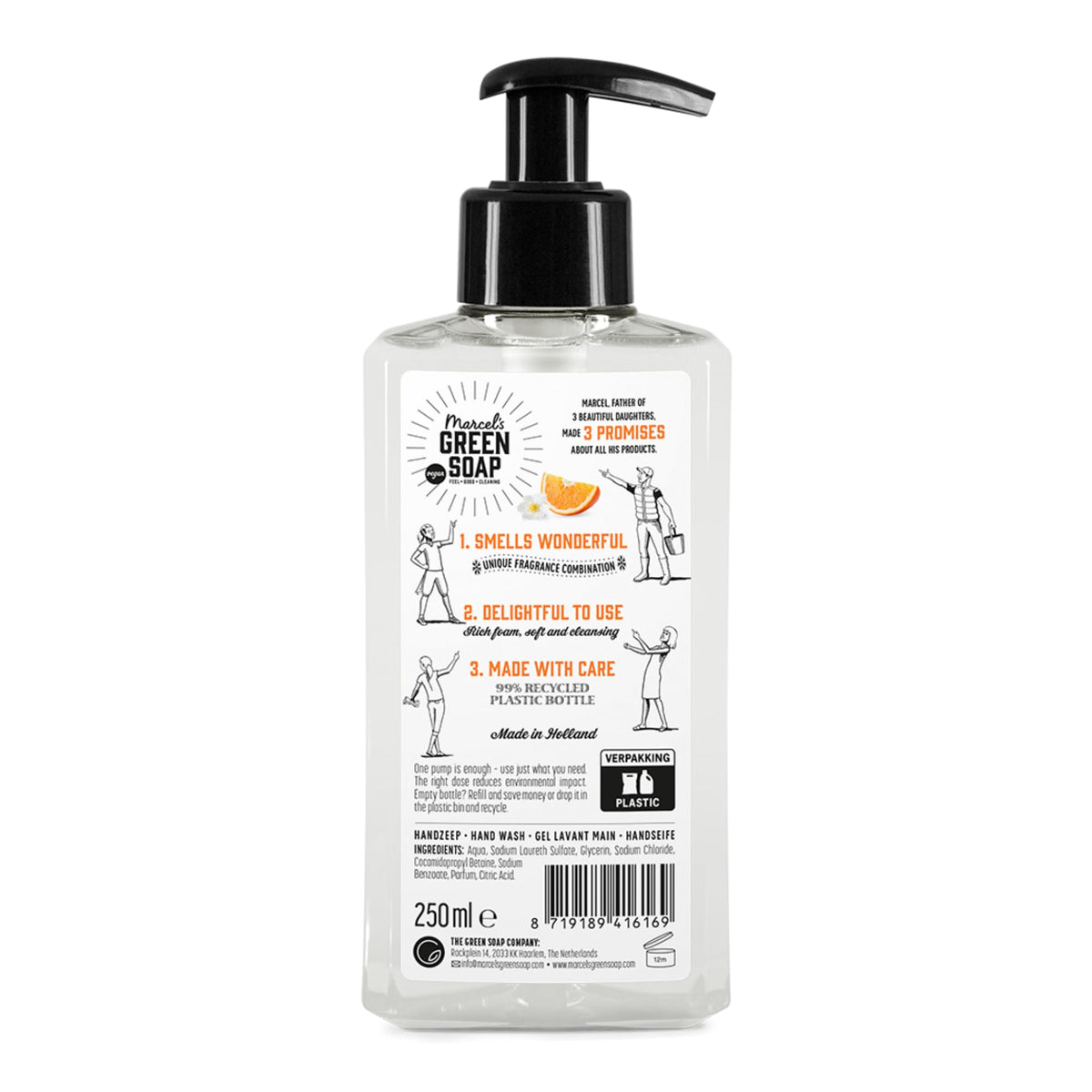 Marcel's Green Soap Hand Soap Orange & Jasmine - 250 ml - Vegan, Biodegradable