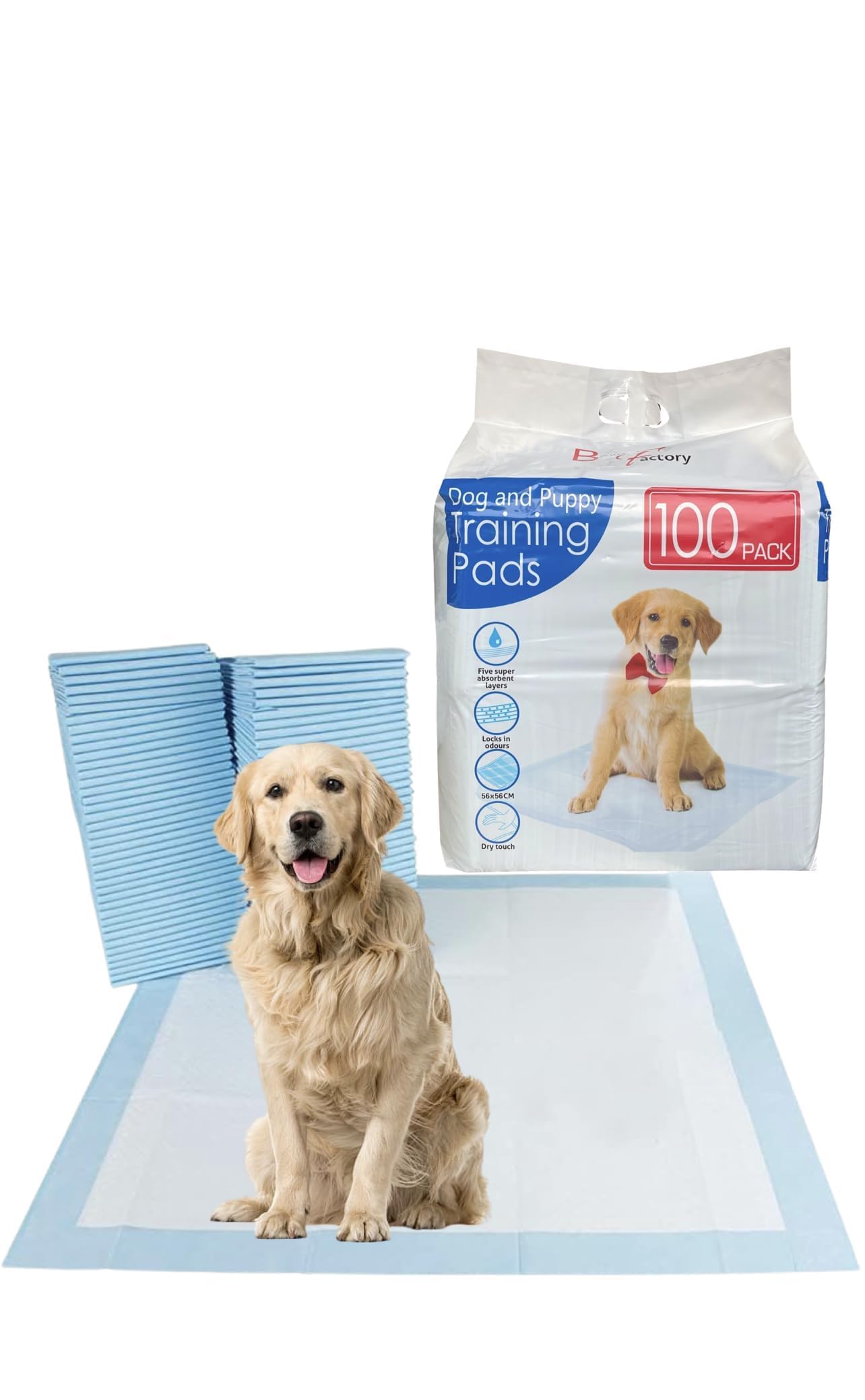 BARGAIN FACTORY Pet Potty Training Pads - 50 Pack | Super Absorbent | 56x56cm Size