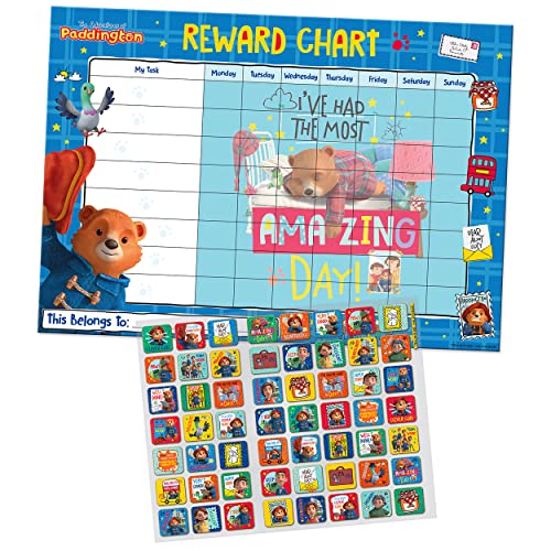 Paper Projects The Adventures of Paddington Reward Chart - Encourages Good Behaviour | Includes 56 Sparkly Stickers | Unisex Children