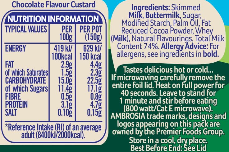Ambrosia Devon Custard - Chocolate Flavour Ready-to-Eat Dessert Pot | 150g