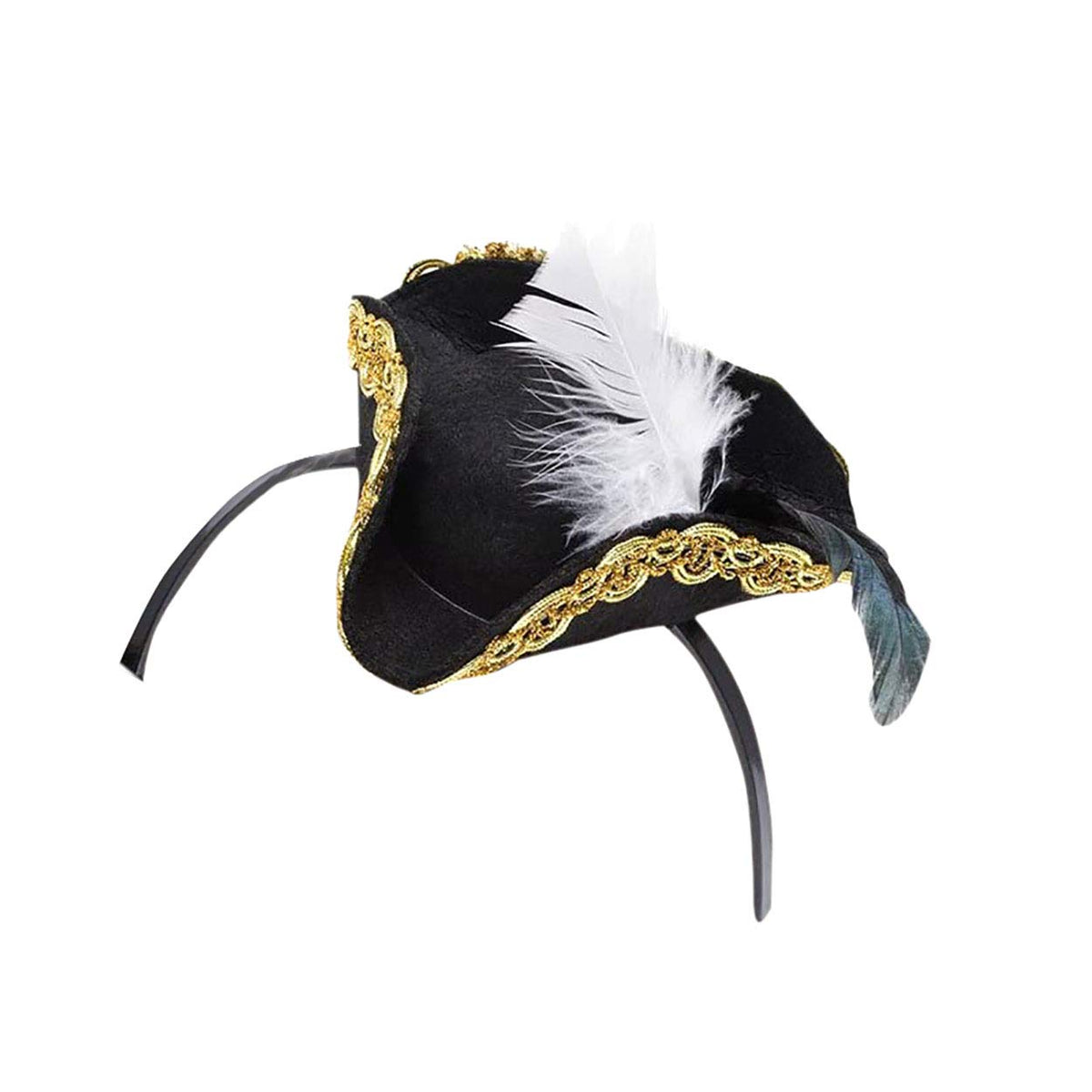 Bristol Novelty Mini Pirate Hat with Feather on Headband - 1 Piece, One Size, Black