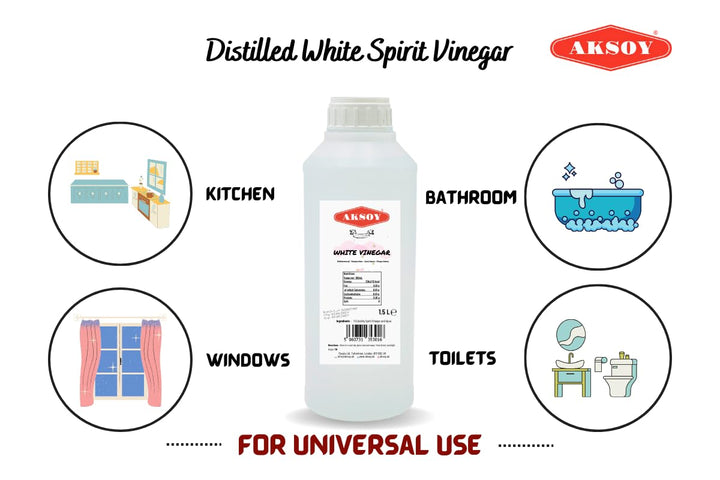 Aksoy Distilled White Spirit Vinegar 1.5L - Ideal for Cooking, Pickling & Natural Cleaning