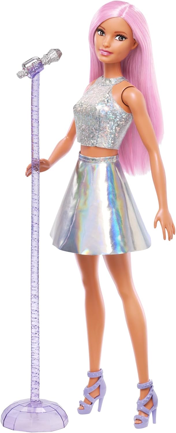 Barbie Pop Star Doll - Iridescent Skirt, Microphone & Stand, Pink Hair (Ages 3+) 1