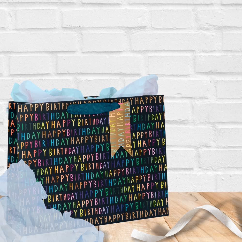 Glick Luxury Happy Birthday Large Landscape Gift Bag | Navy Blue | 355mm x 275mm x 100mm 5