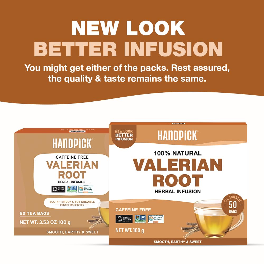 HANDPICK Valerian Root Tea Bags (Valeriana) 50 Count | Non-GMO, Caffeine-Free Herbal Tea