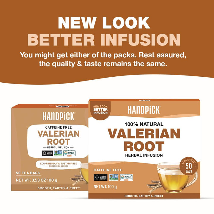 HANDPICK Valerian Root Tea Bags (Valeriana) 50 Count | Non-GMO, Caffeine-Free Herbal Tea