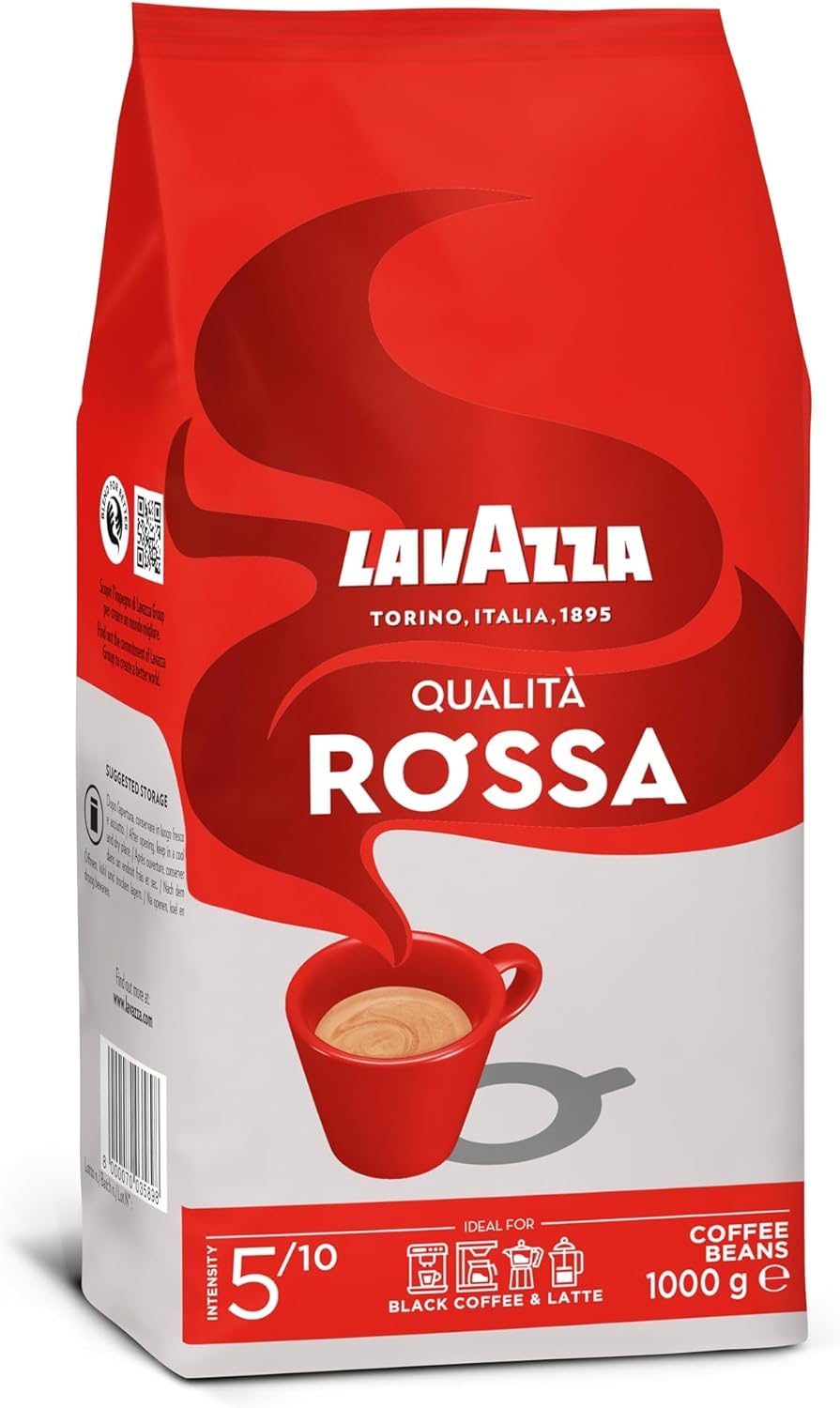 Lavazza Qualità Rossa Whole Coffee Beans - Medium Roast Arabica & Robusta Blend, 1 Kg 1