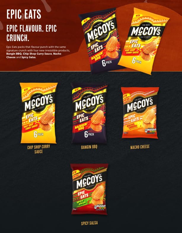 McCoys Salt & Malt Vinegar Ridges Crisps 6 Pack - Iconic Ridged Crisp with Unmistakable Crunch