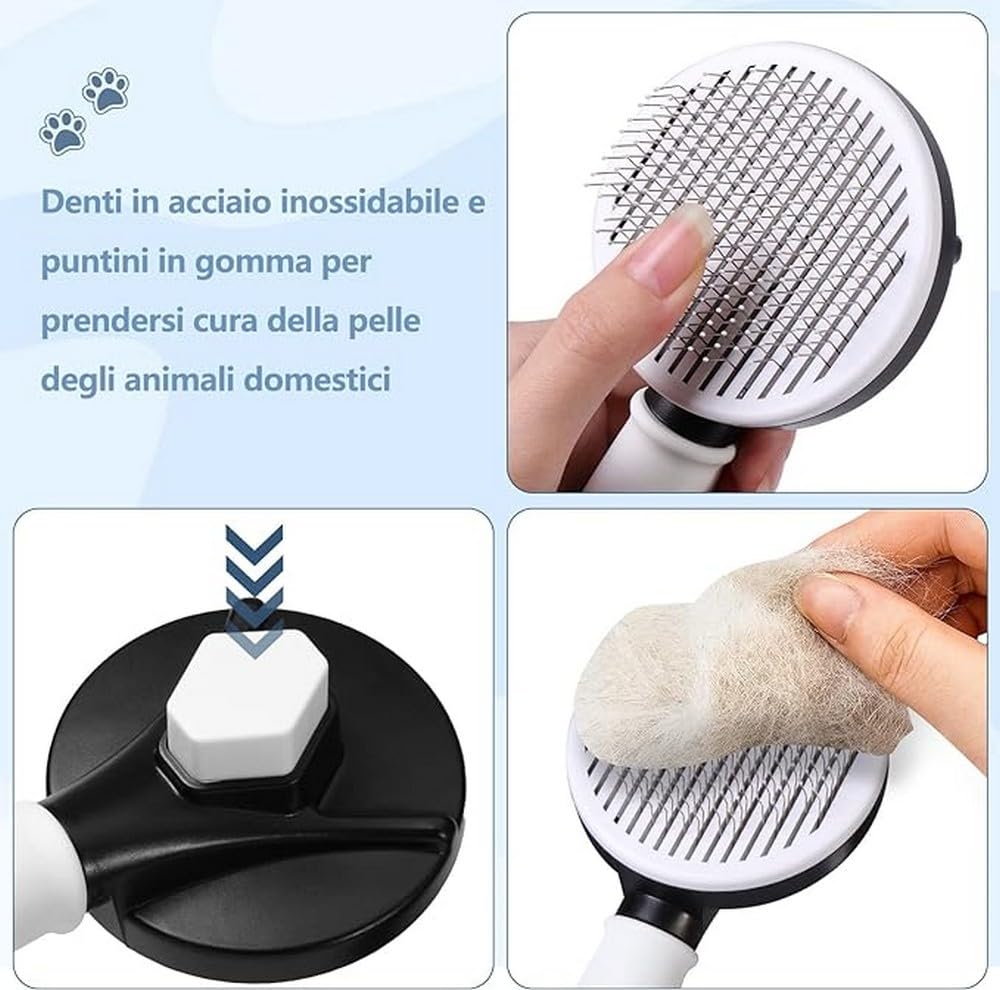 Vinabo Pet Grooming Brush - 2-in-1 Hair Removal & Massage Tool with Self-Cleaning Button | Black