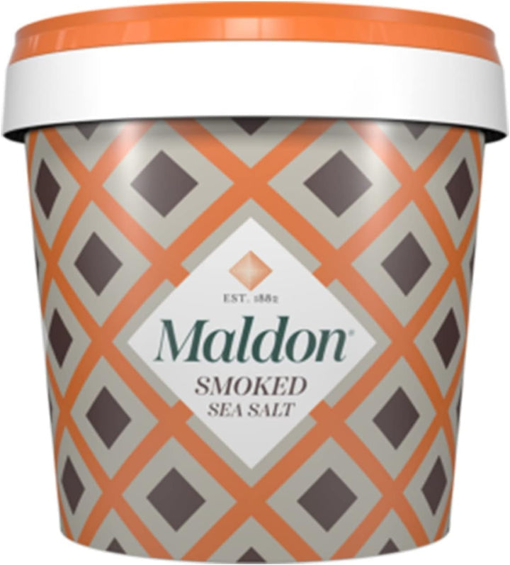 Maldon Smoked Sea Salt Tub, 500 g - Hand-Harvested, Oak-Smoked, Gourmet Seasoning for Chefs and Home Cooks