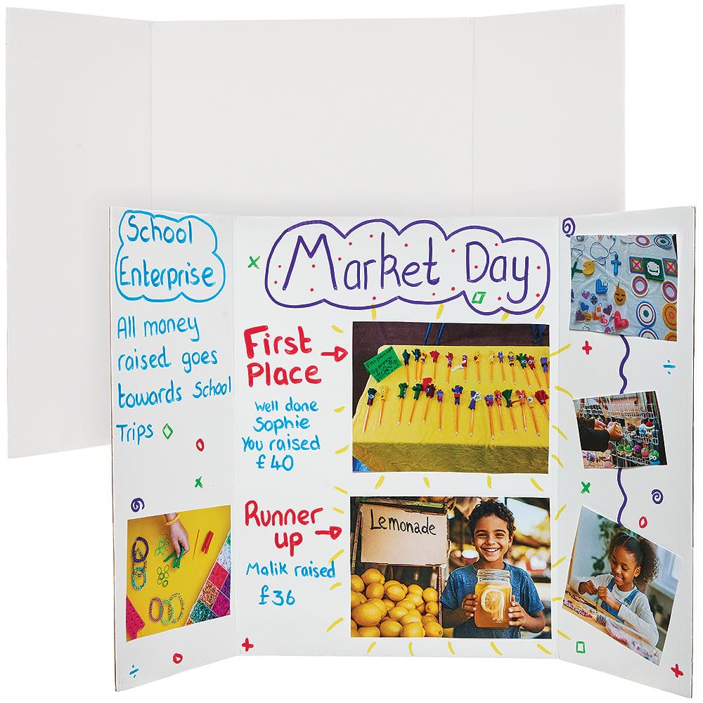 Baker Ross Small White Presentation Boards - Tri-Fold Corrugated Card | Pack of 4 | 61cm x 41cm