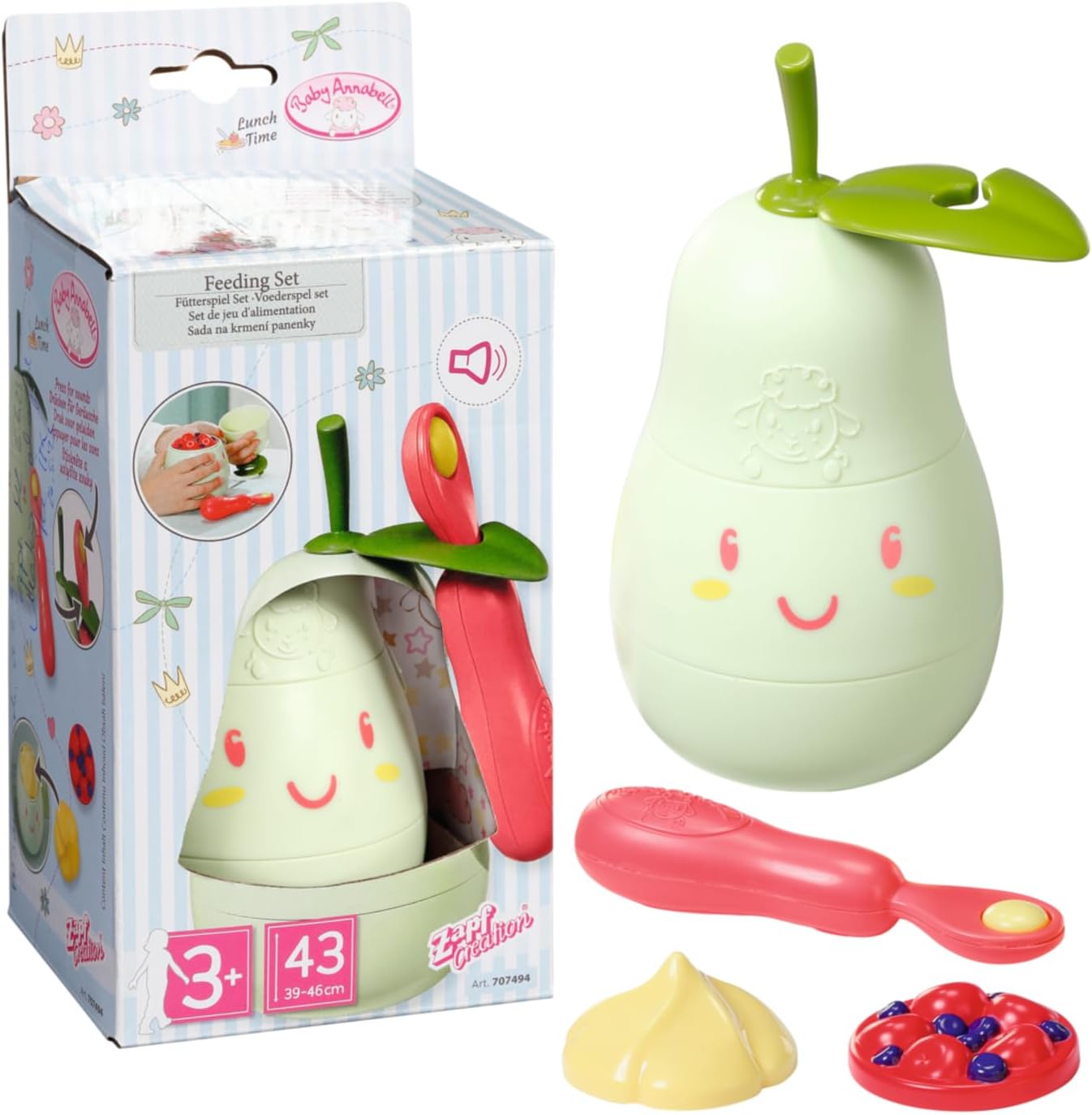 Baby Annabell Lunch Time Feeding Set 707494 - Pear-Shaped Lunch Box with Sound Effects for 3+ Years 1