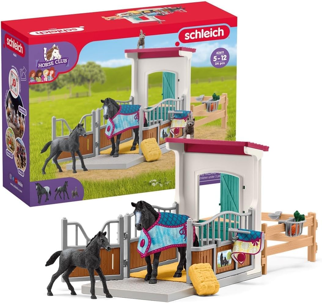 Schleich Horse Club Horse Box with Mare and Foal Playset - 34 Pieces | Ages 5+
