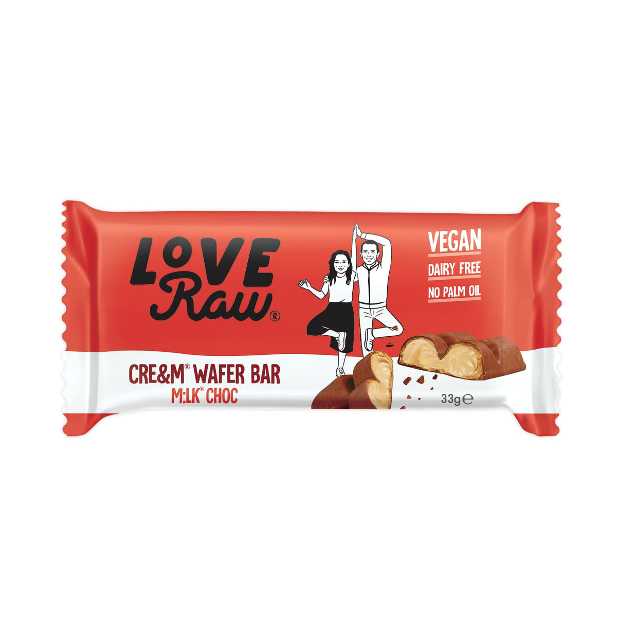 LoveRaw Cre&m Wafer Bars - Vegan Chocolate, 2 Bars x 12 Packs