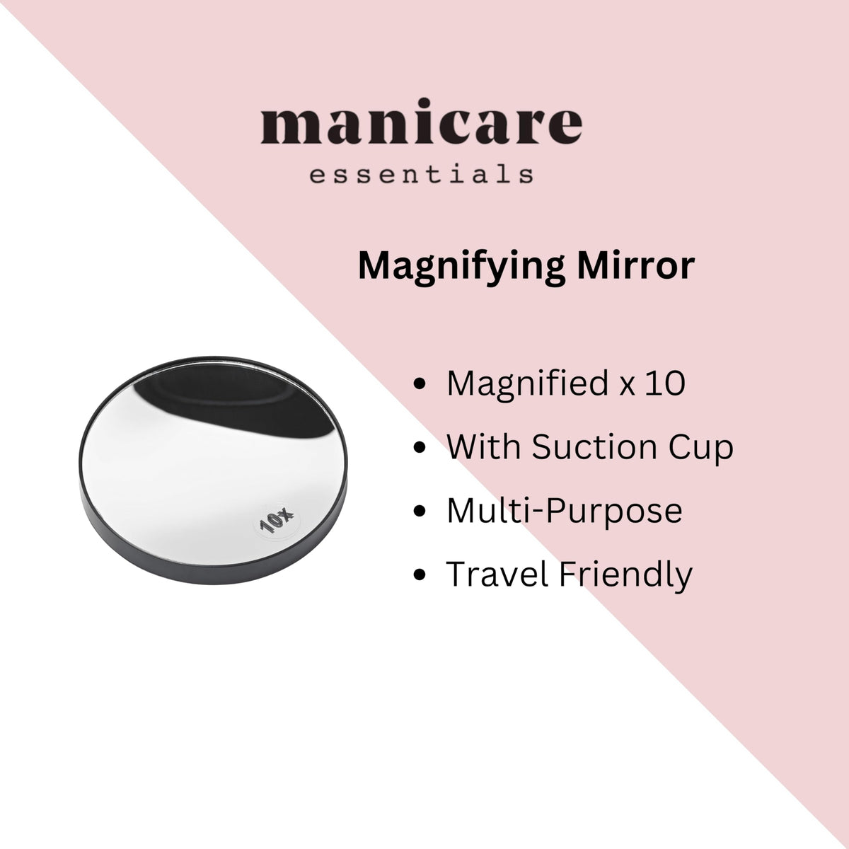 Manicare 10x Magnifying Tweezing Mirror - Compact, Portable, Suction Cups