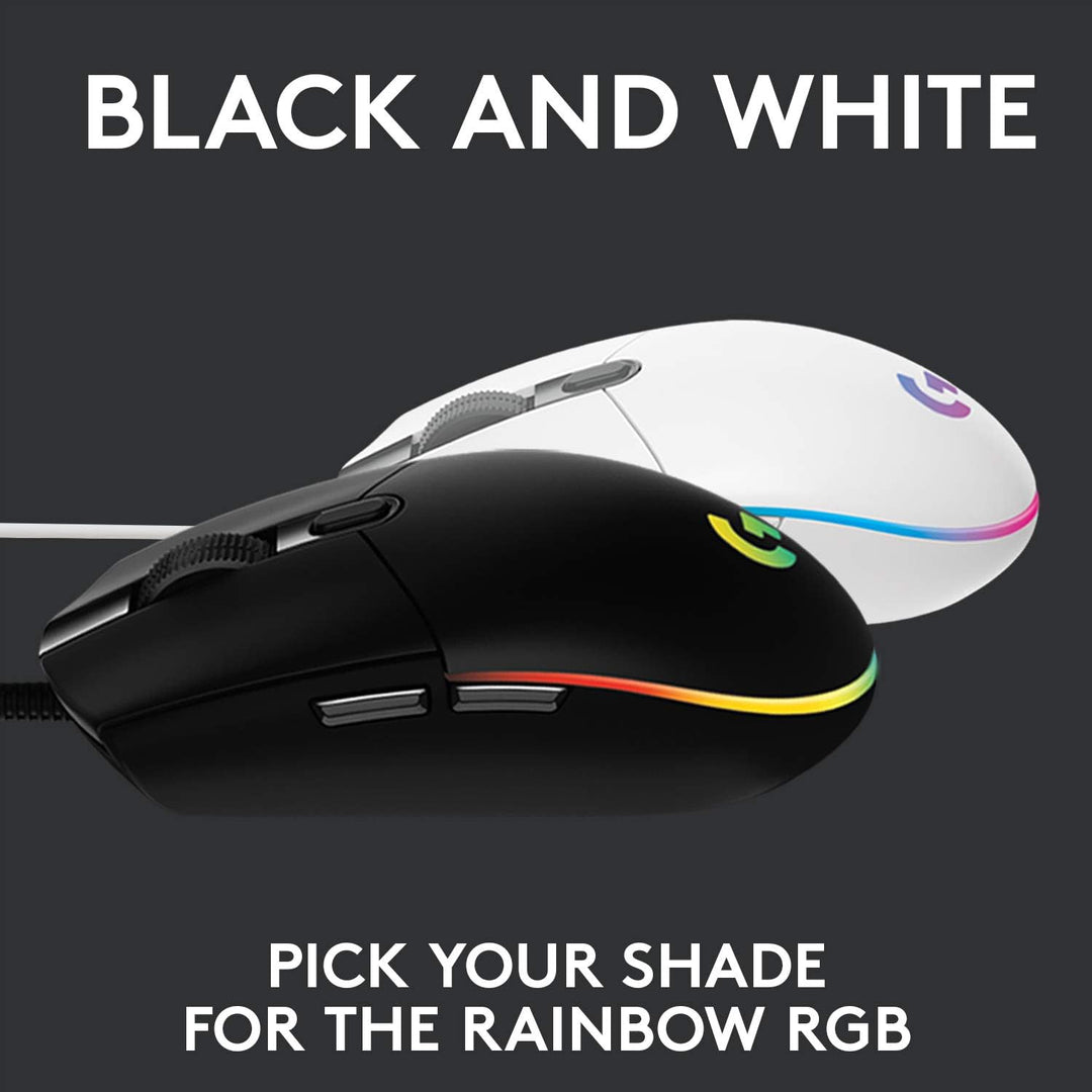 Logitech G203 LIGHTSYNC Gaming Mouse - 8K DPI, 6 Programmable Buttons, RGB Lighting, Lightweight Design - White