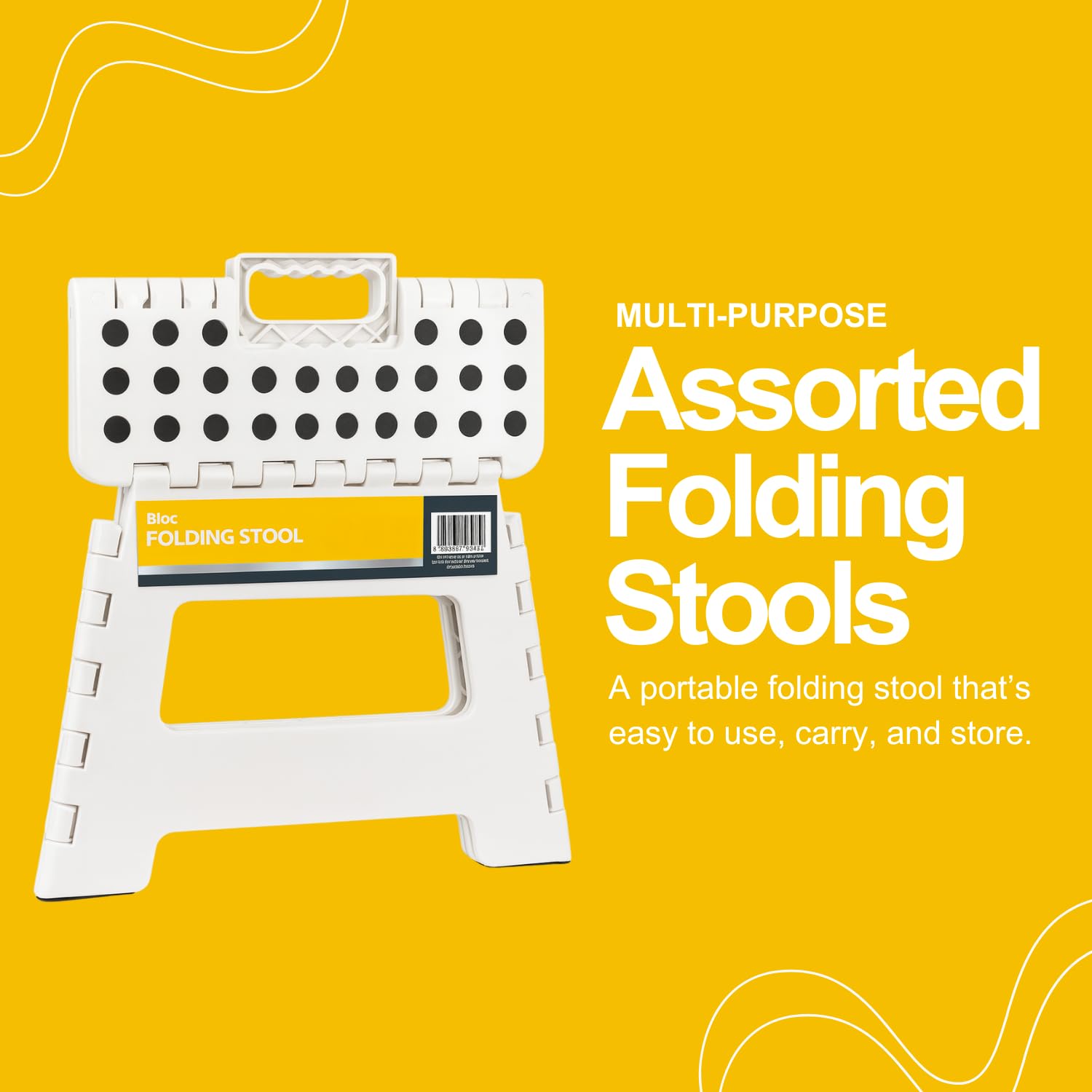 Bloc Folding Step Stool - Lightweight Plastic Design | 30cm Max Height | Assorted Colours