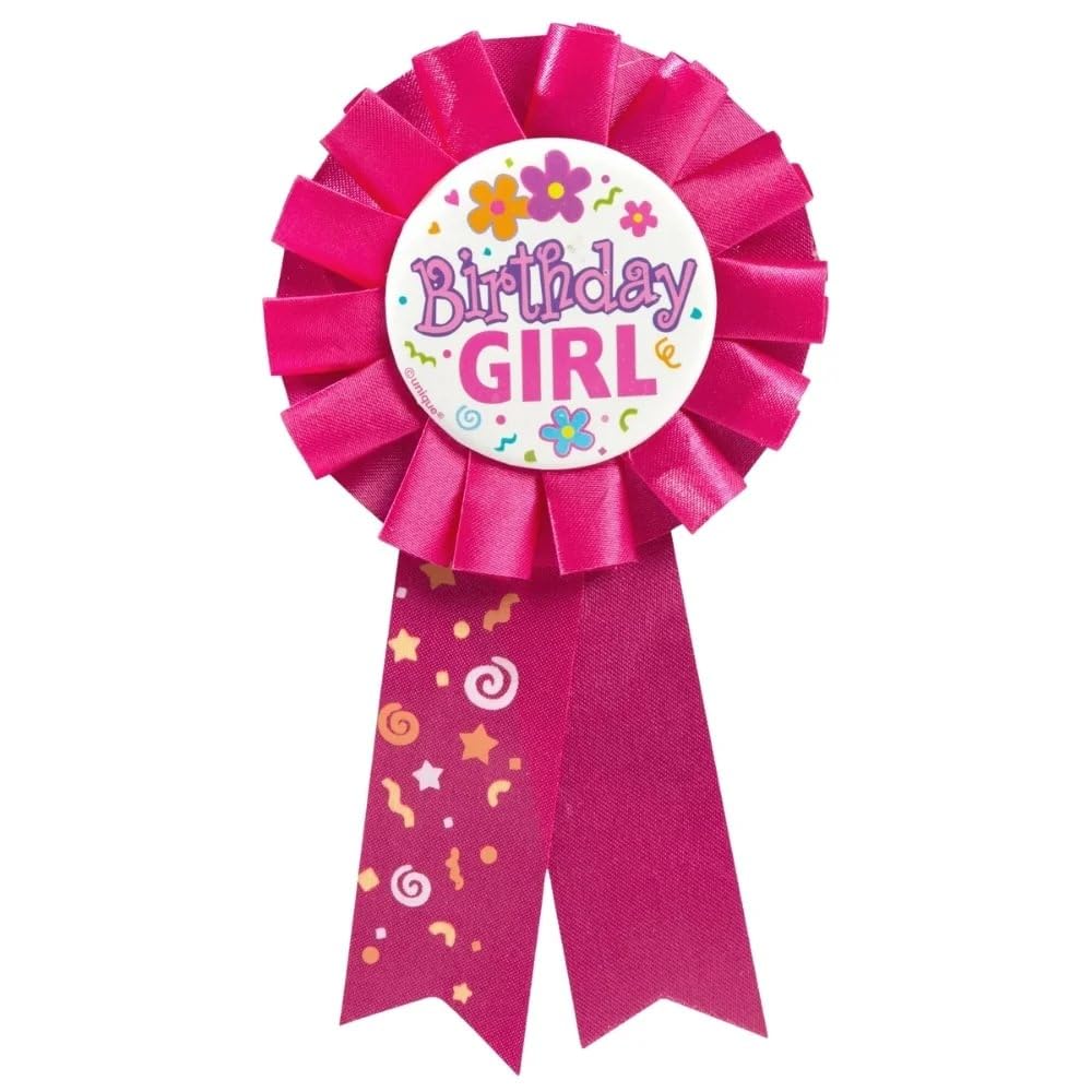 Unique Party Birthday Girl Rosette Award Badge - Multicolor Polyester | 1 Count