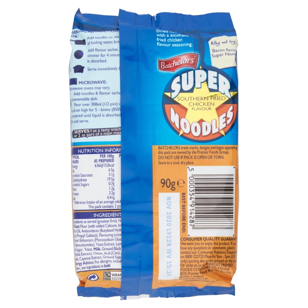 Batchelors Super Noodles - Southern Fried Chicken Flavour Instant Snack | 90g Single Pack 3
