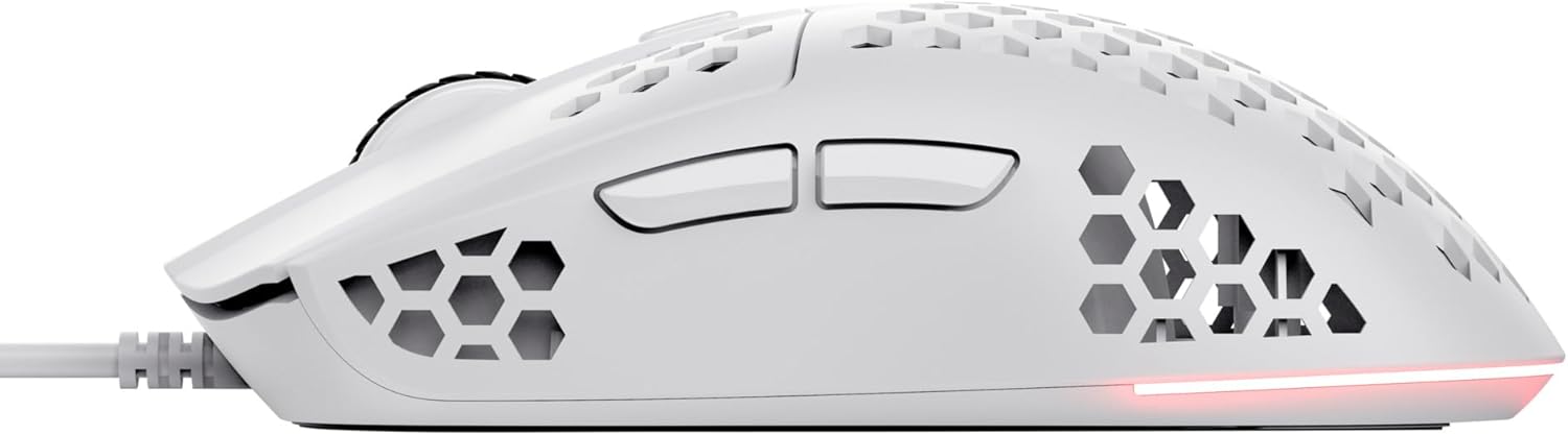 Trust Gaming GXT 928W Helox White Ultra-Lightweight 65g Wired Gaming Mouse with RGB Lighting