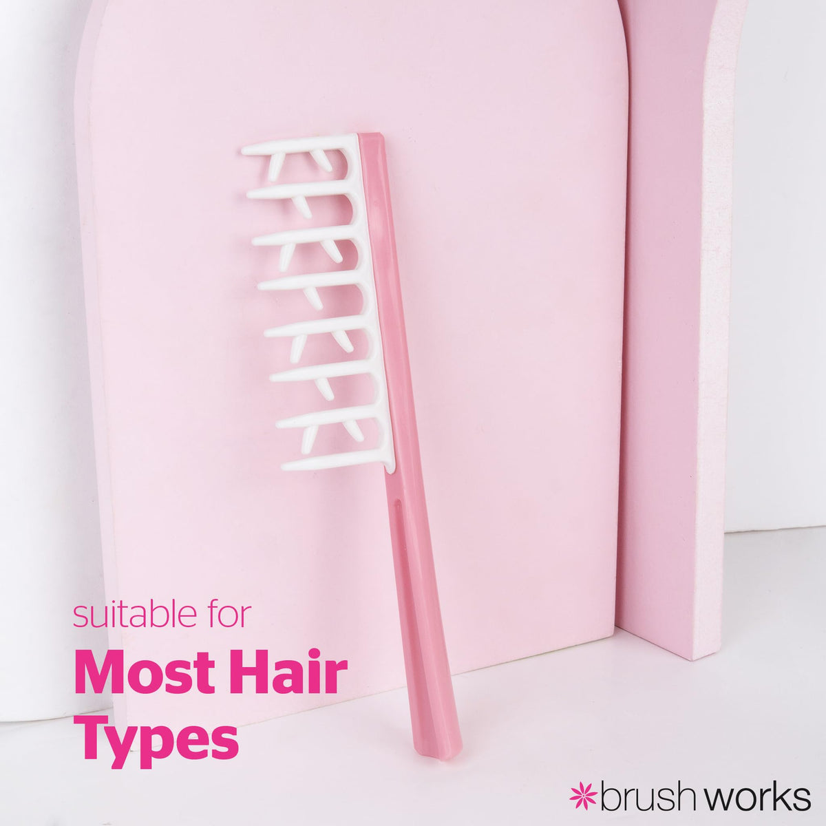 Brushworks Smoothing Curl Comb - Detangling, Frizz-Reducing, Curl Definition | Pink 3