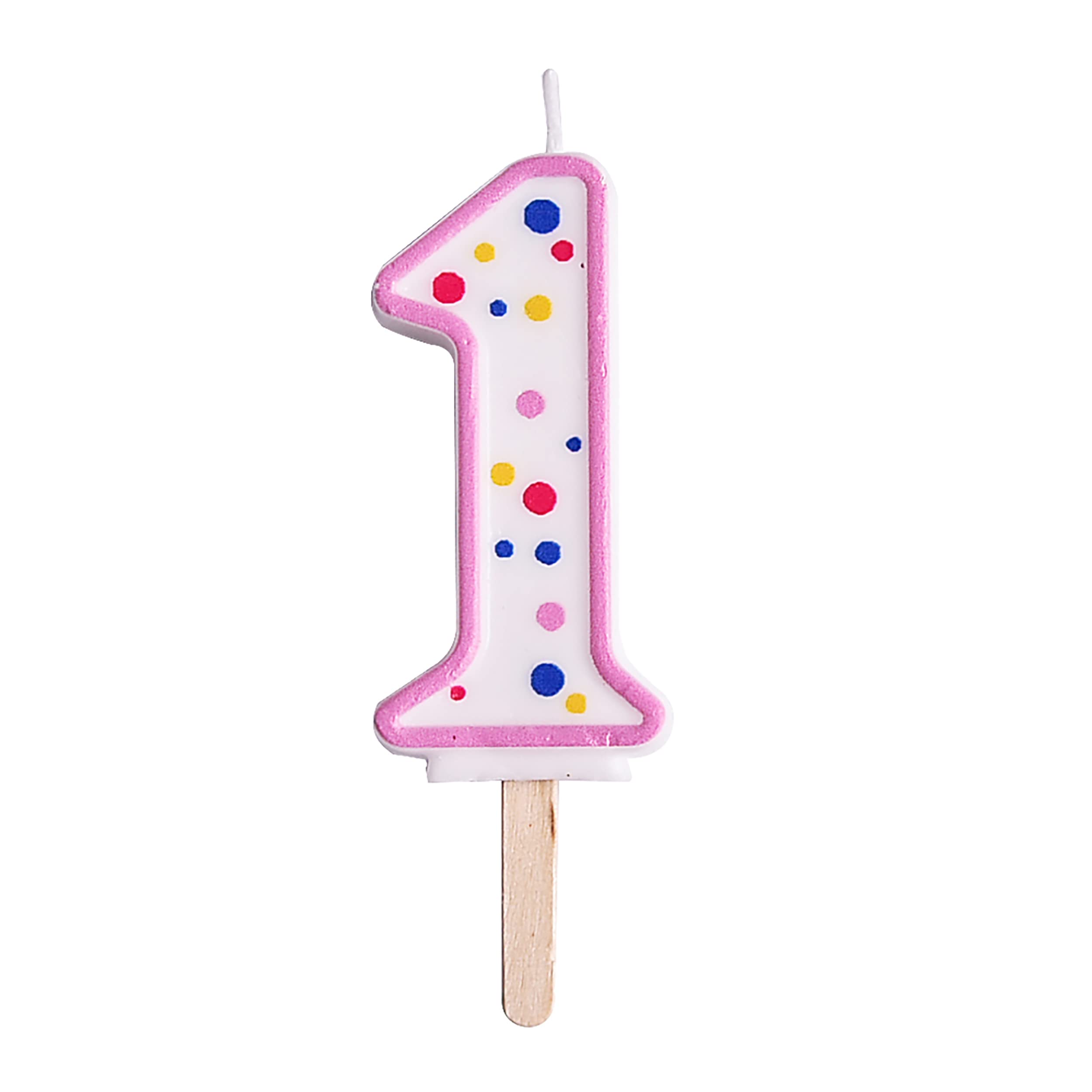 PME Pink Number 1 Birthday Candle - Large Size (6.3cm) with Multi-Coloured Polka Dots 1