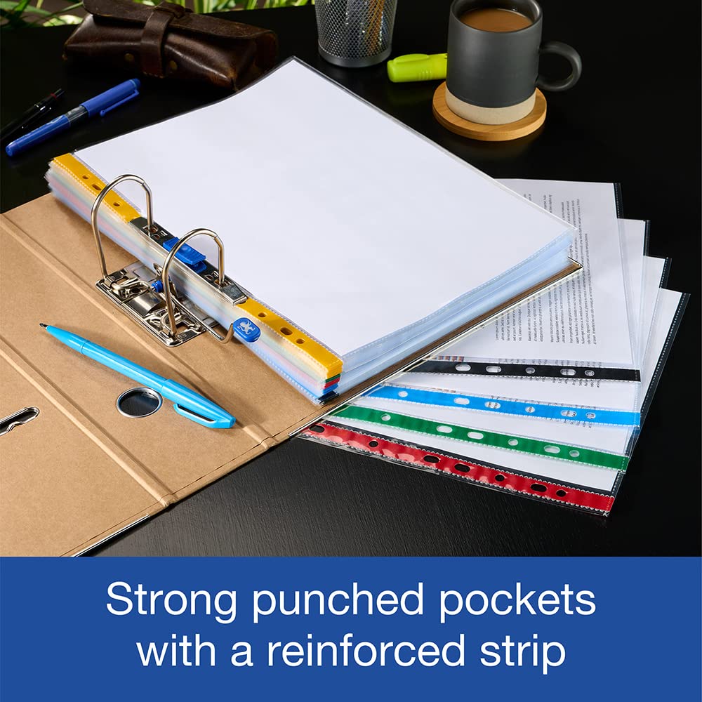 SUMMIT A4 Punched Poly Pockets - 100 Pack Multi-Colour | Universal Fit for Binders | Durable PP Protection 4