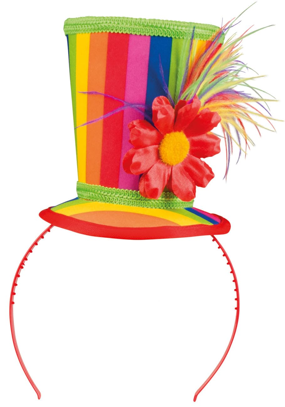 Boland Blossom Headband - Rainbow Mini Top Hat with Flower & Feathers | One Size