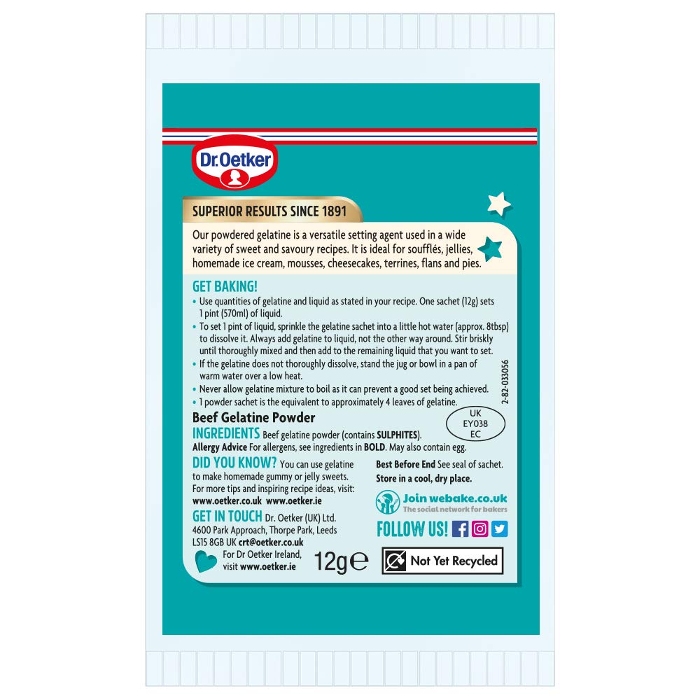 Dr. Oetker Gelatine Powder - Versatile Setting Agent for Sweet & Savoury Recipes | 216g Pack