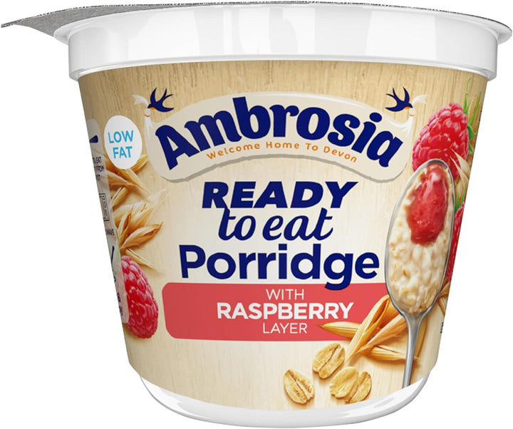 Ambrosia Raspberry Layered Porridge Pots with British Wholegrain Oats, Ready-to-Eat, 210g (Pack of 6)