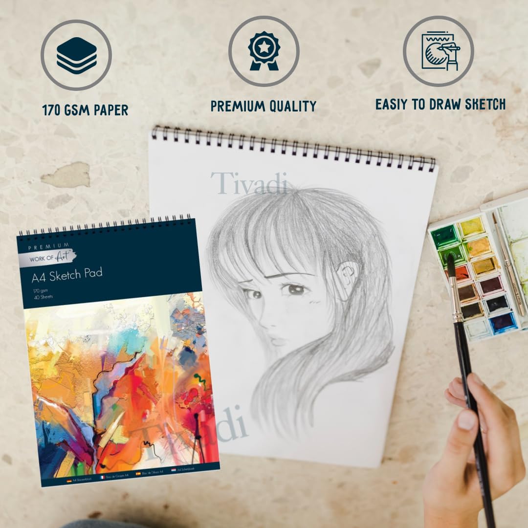 EasyNote A4 Sketch Pad - 170gsm Cartridge Paper | 40 Sheets Spiral Bound 2