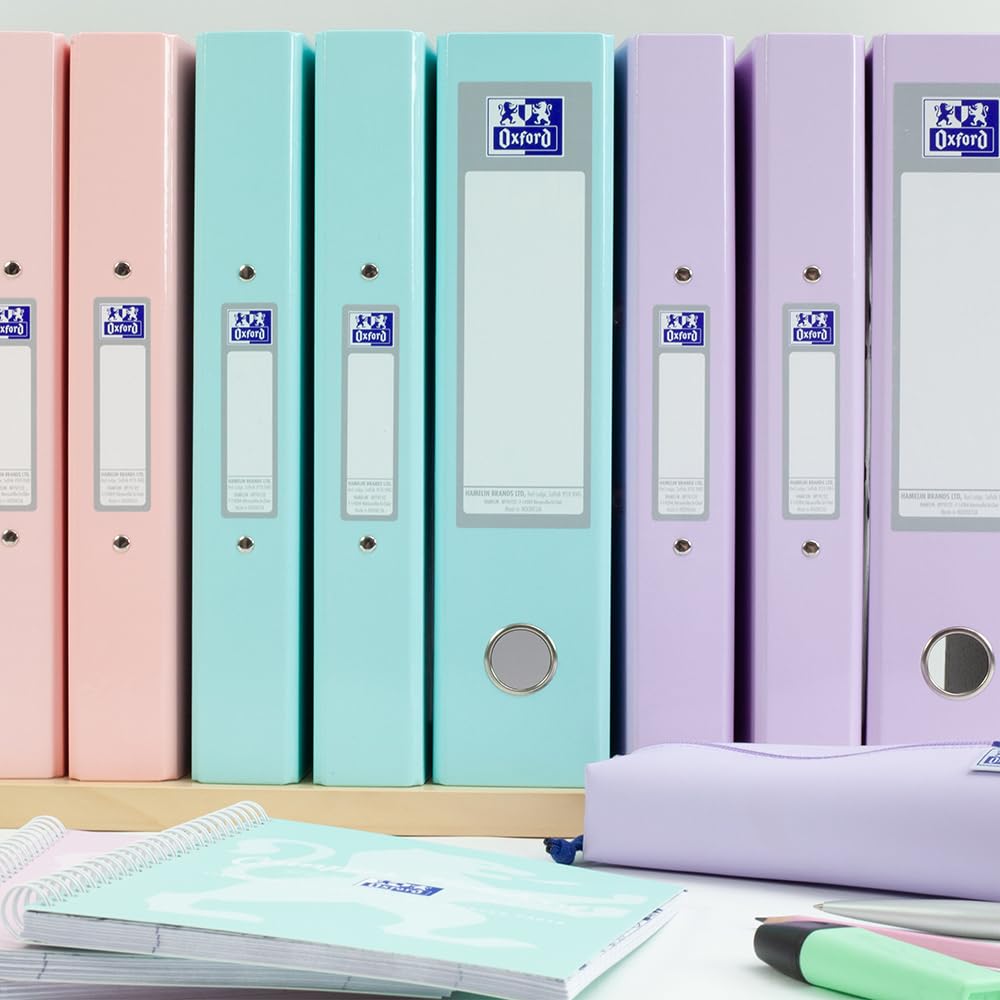 Oxford A4 Lever Arch Files - Pastel Colours Pack of 3 | 70mm Spine | 560 Sheet Capacity 5