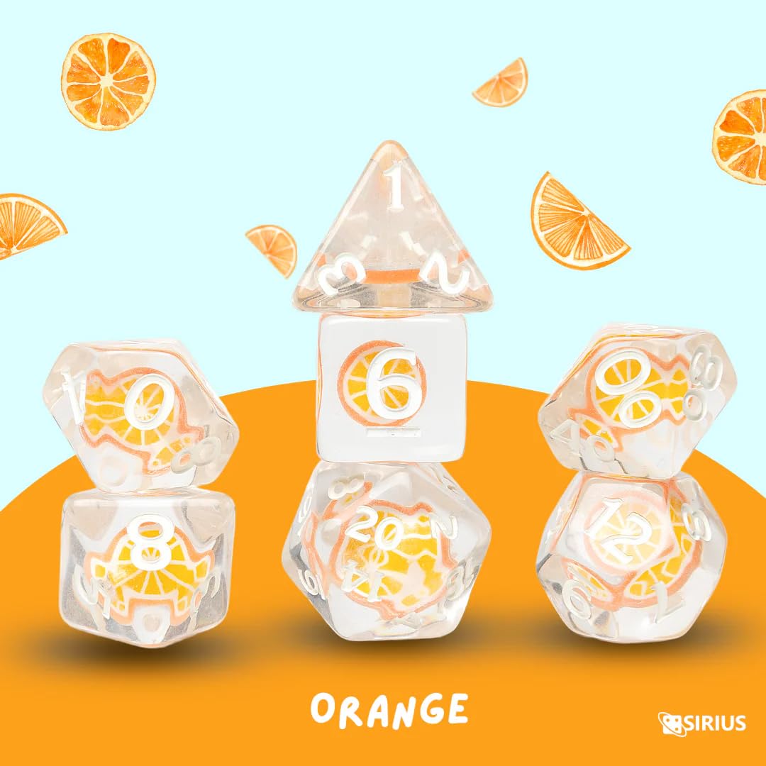 Sirius Dice Fruit Slice Dice Set - 7-Piece Plastic Set | Orange Color | Adult Target Audience 2