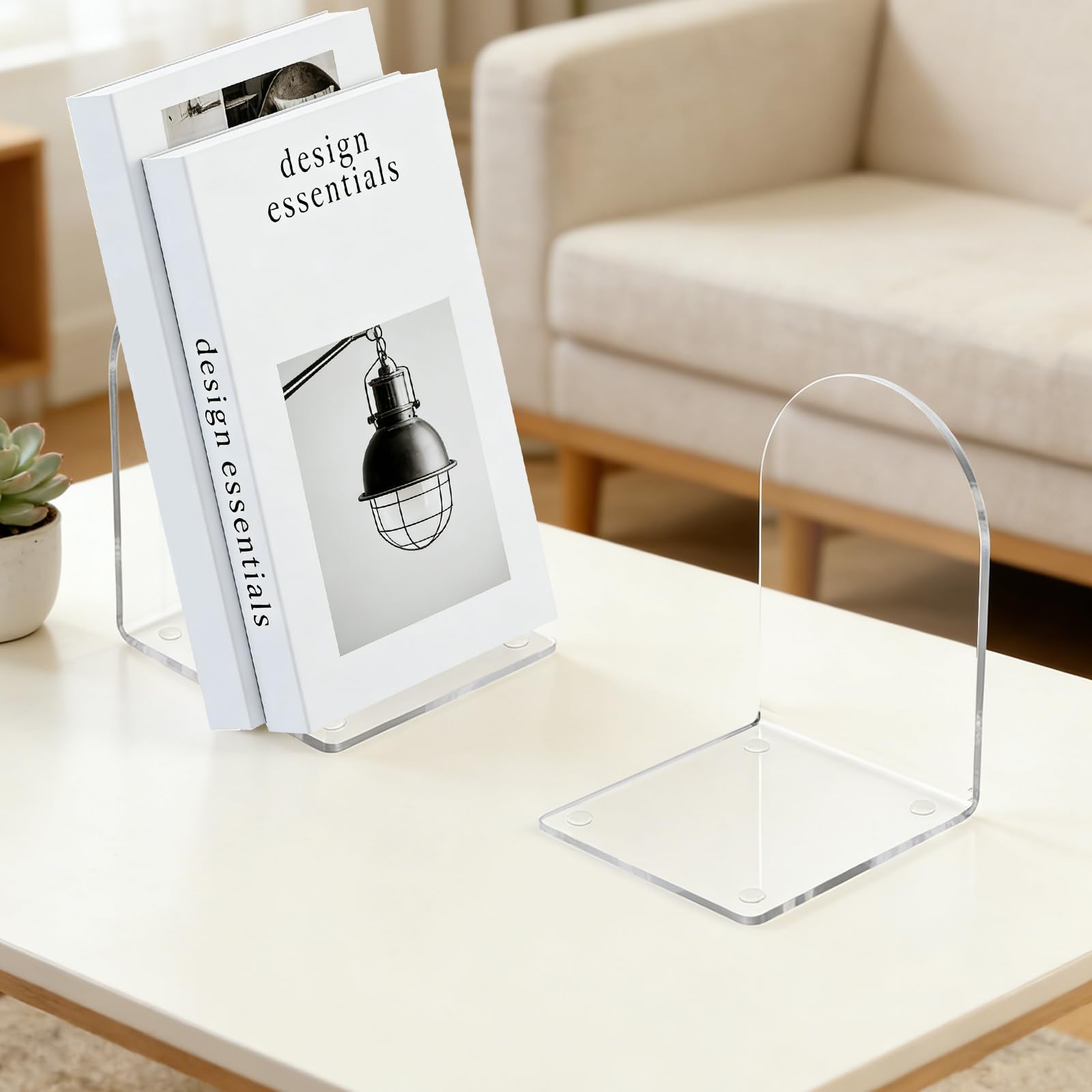 MOXYOY 4 Pcs Acrylic Bookends - Clear L-Shape Support with Anti-Slip Pads | 100x100x130mm 6