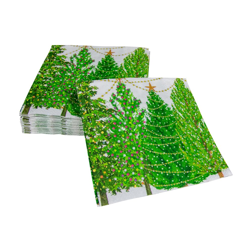 Caspari Christmas Trees with Lights Printed Cocktail Napkins - 20 Pack 3