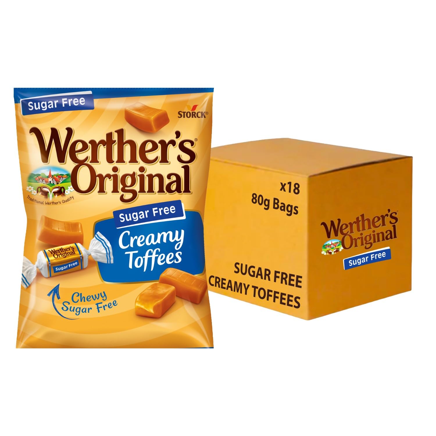Werther's Original Sugar Free Creamy Toffees, Individually Wrapped, 18 Packs 1
