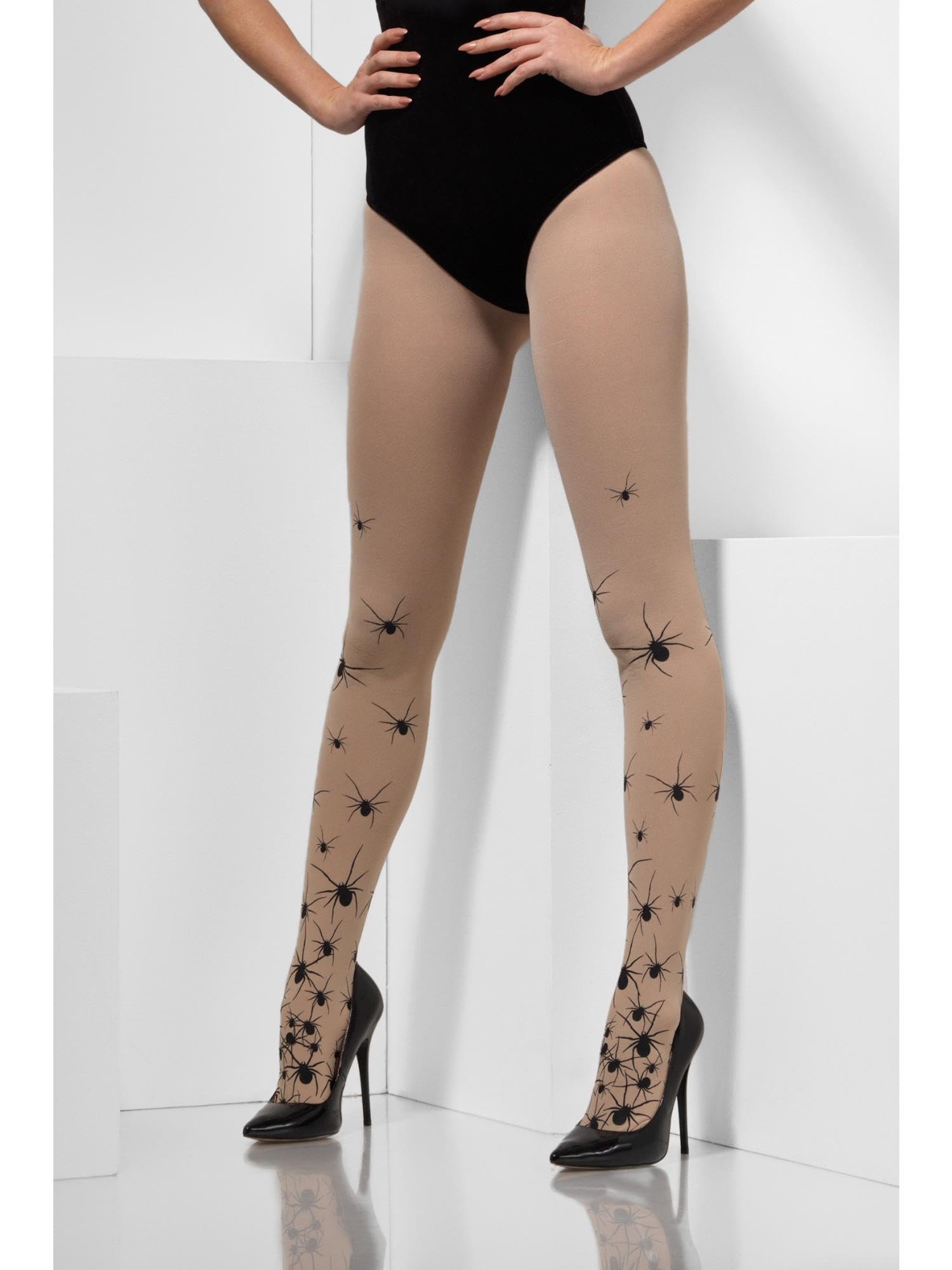 Smiffys Opaque Tights with Spiders - One Size | Nylon | Black