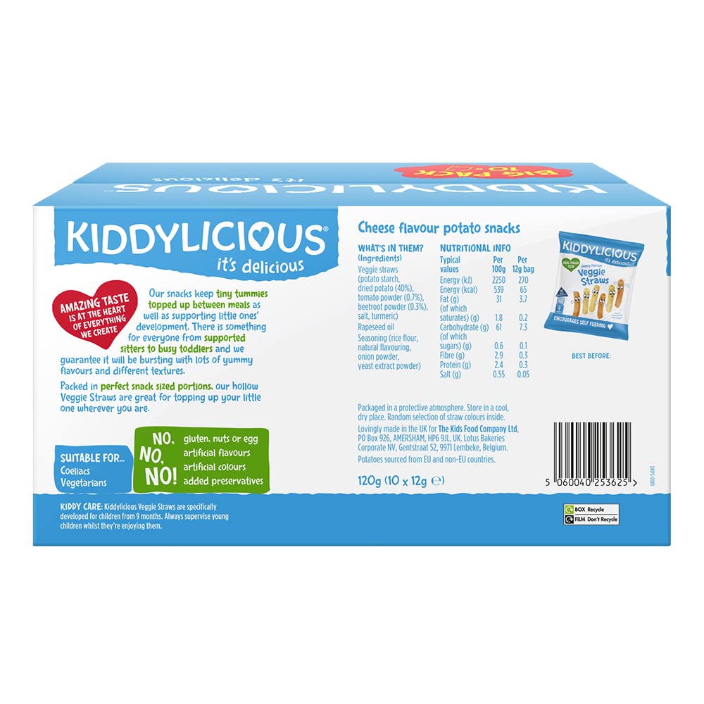 Kiddylicious Cheesy Veggie Straws - Suitable from 9 Months