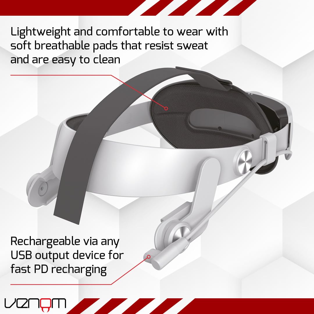 Venom Power Strap for Meta Quest - Padded Headstrap with 5000mAh Battery for Quest 3S, Quest 3 & Quest 2 6