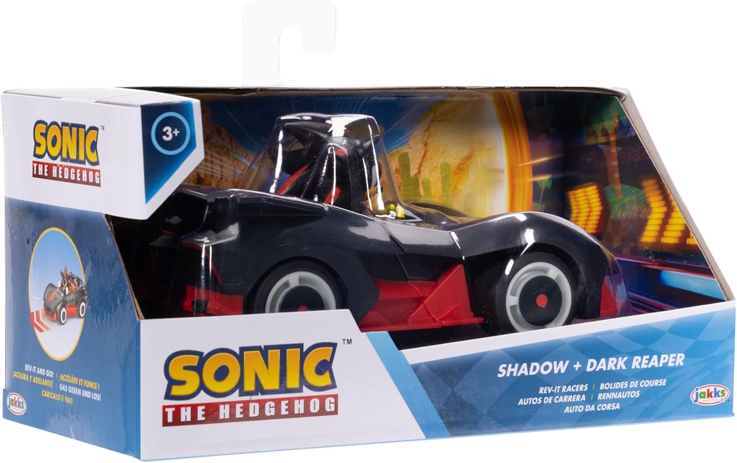 Sonic The Hedgehog Shadow & Dark Reaper Rev-It Racer - Includes Mini Shadow Figurine | No Batteries Required | Ages 3+ 6