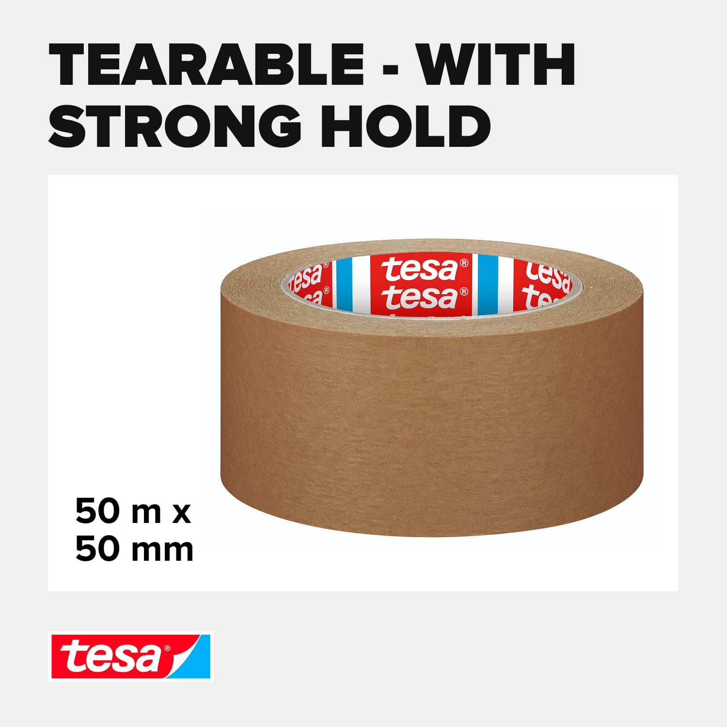 tesa Paper ecoLogo Packaging Tape - Sustainable, Strong Adhesive | 50m x 50mm Brown 3