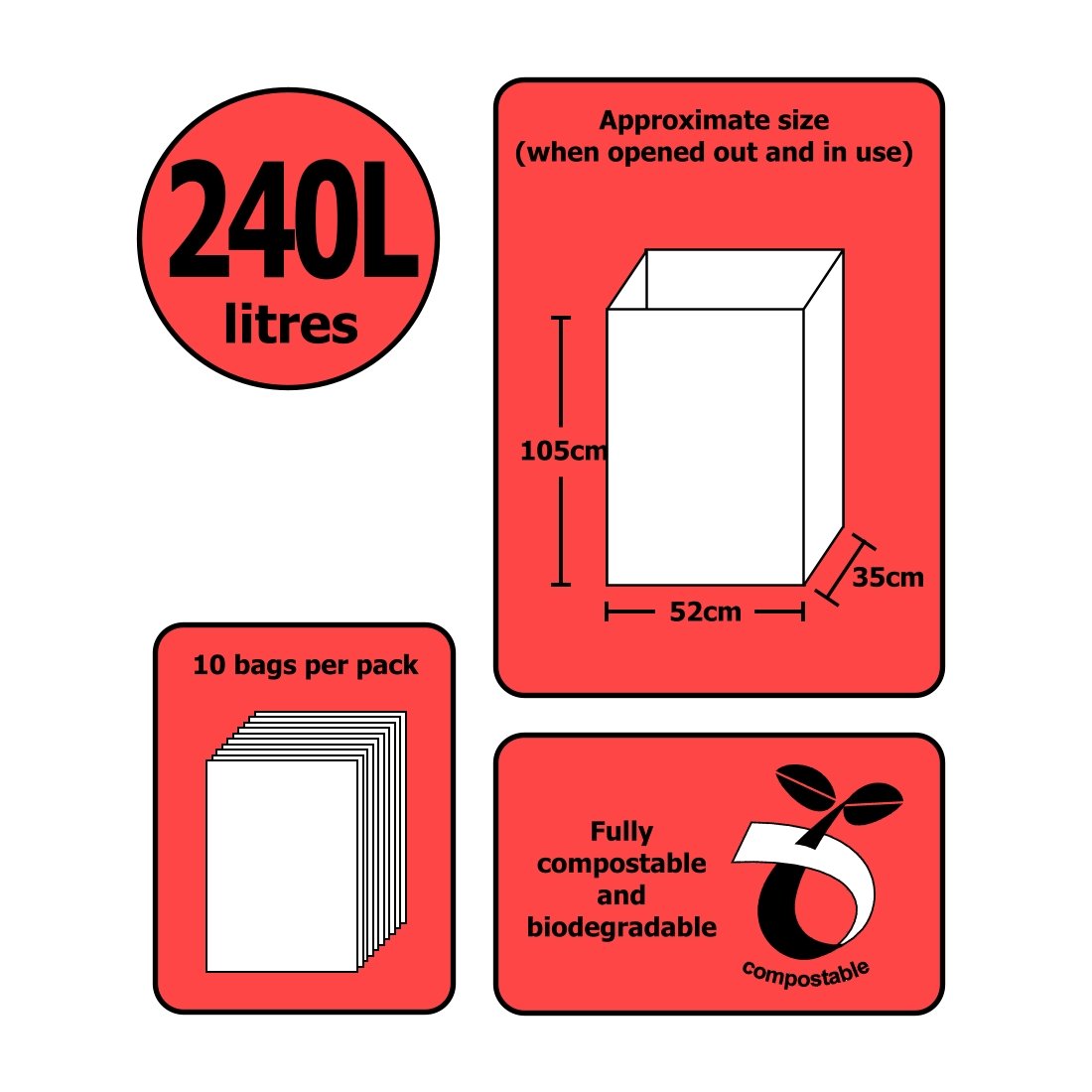 All-Green 240 Litre Paper Compostable Wheelie Bin Liners - 10 Bags, Brown