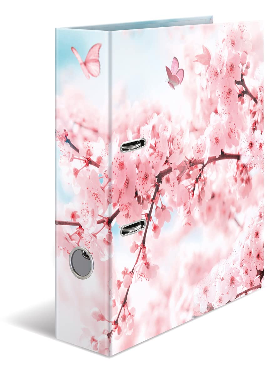 HERMA 19556 Ring Binder - A4, 70mm Wide, Cherry Blossom Motif | Sturdy Cardboard